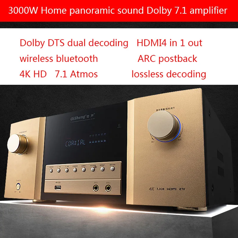 

3000W High-power 7.1 Power Amplifier Panoramic Sound Dolby DTS Power Amplifier Home Theater Bluetooth Lossless 4K HD Amplifier