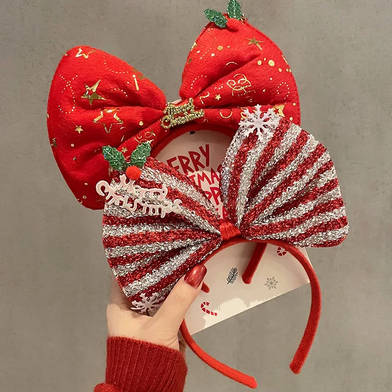 Christmas Hair Band Red Bows Elastic Headbands for Adult Children\'s Hair Accessories Happy New Year Party Merry Christmas Gifts