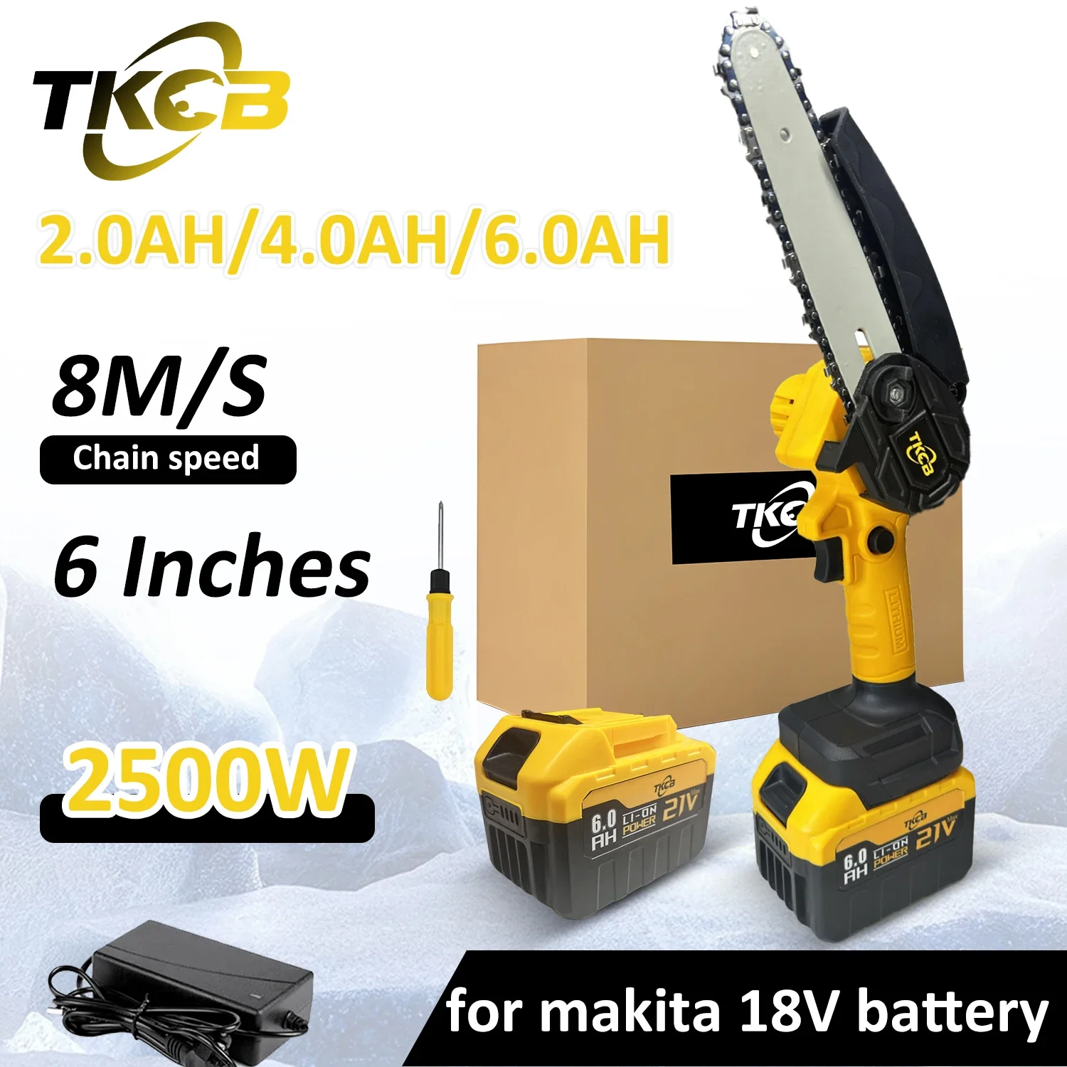 TKCB Cordless Electric Saw 6 Inch Chain Saw for Makita 18V Battery Handheld Garden Logging Chainsaw Wood Cutting Power Tools