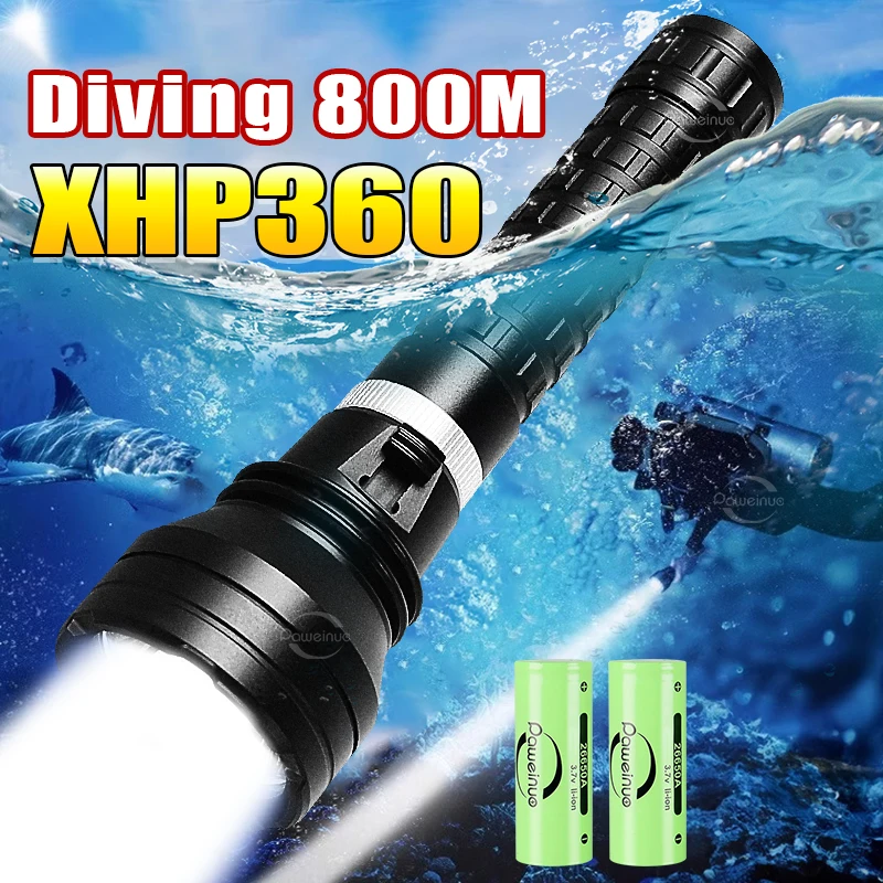 10000LM Powerful XHP360 Diving Flashlight IPX8 Underwater Lamp Professional Scuba Diving Torch 1000M High Power LED Flashlights