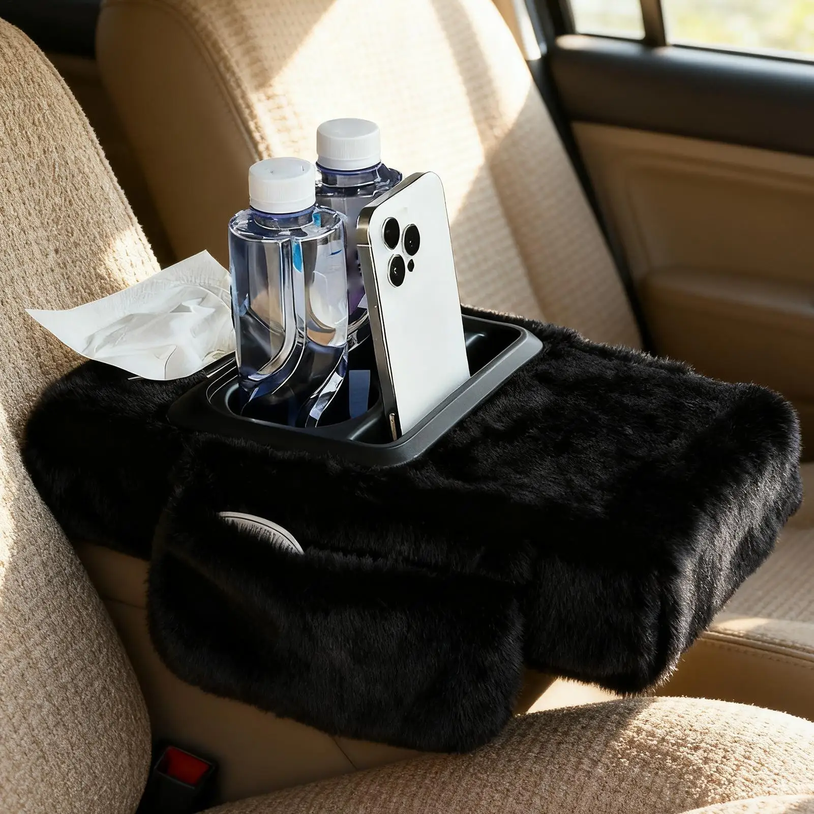 Center Console Cover Plush Cushion Decor Armrest Protector for Car Interior Truck Automobile SUV Center Console Winter Warm
