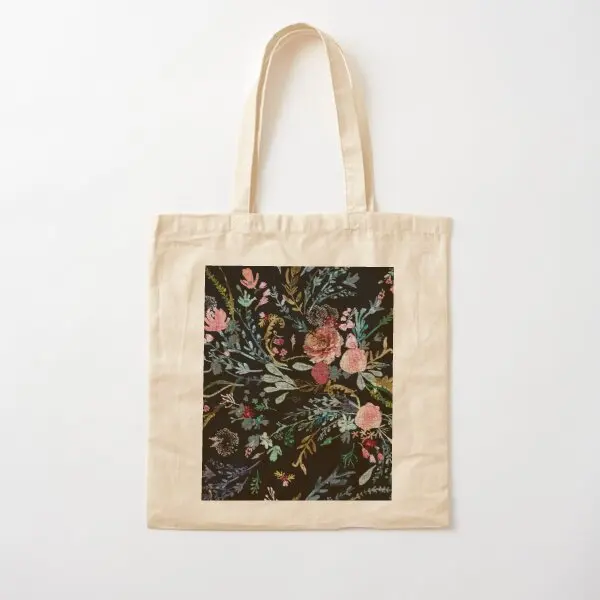 Midnight Floral Cotton  Canvas Bag Shopper Handbag Fashion Unisex Grocery Designer Fabric Shoulder Bag Ladies Tote Printed