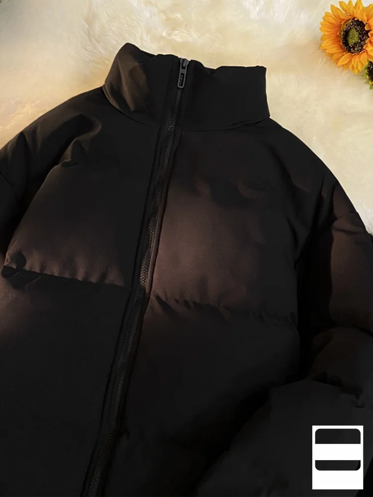 

Thiened Cotton Jaet Men's Winter Stand Collar Bread Sle Warm Coat Youth ular Loose Fit Long Sve Zipper