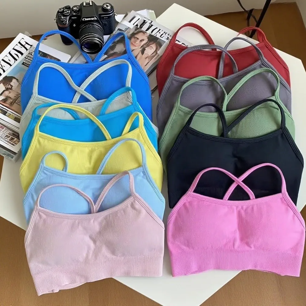 

Sports Vest Bra Ladies Seamless Impact Yoga Top Bra Padded Gym Crop Top Stretch Breathable Fitness Riding Pilates Sports Top