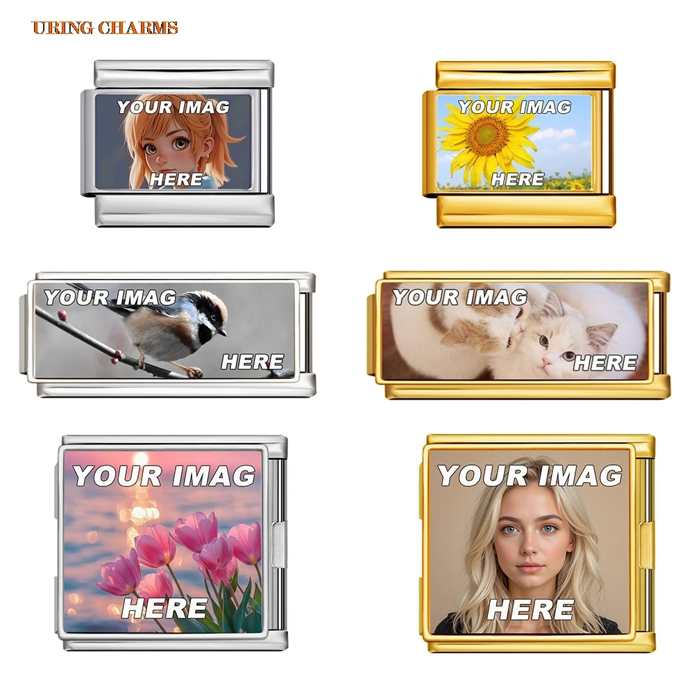 URING مخصص مع صورة تخيلية رابط سحر إيطالي صالح 9/18 مللي متر سوار الفولاذ المقاوم للصدأ النساء الرجال المجوهرات DIY بها بنفسك صنع الخرز