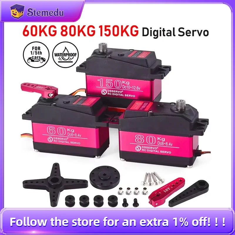 150kg/80kg/60kg servo robótico de metal digital ds51150 180/270 graus à prova dip66 água ip66 função de energia para rc drone carro inteligente robô