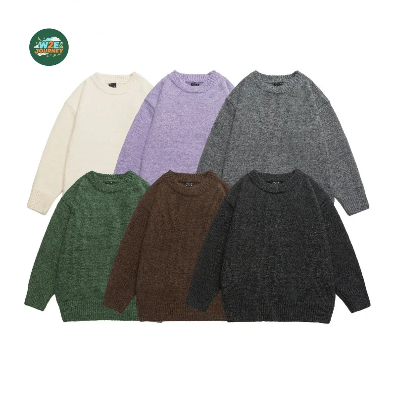 

W2EJOURNEY Top Quality EU US Size Fall Winter Vintage Fashion Men Casual Simple Soft Classic Pullover Crewneck Sweaters