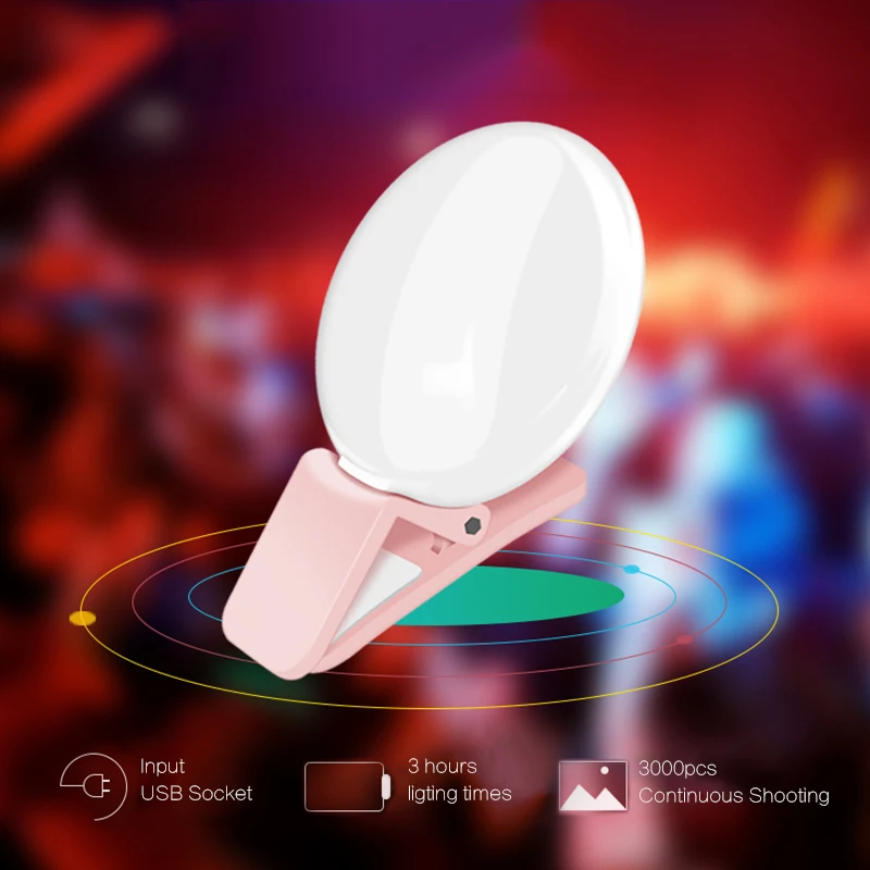 Mini Q Selfie Ring Light LED Flash Phone Lens Light USB Rechargeable Clip Mobile Phone Fill Lamp Women Selfie Lights