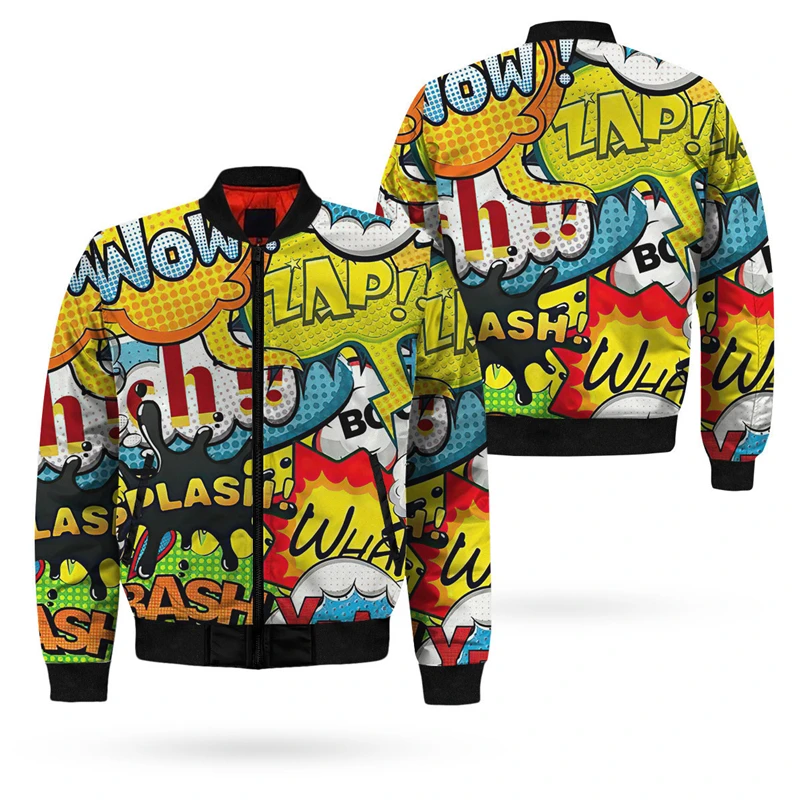 2024 New Mens Bomber Jacket Street Graffiti Letter 3D All Over Printed Zip Tracksuits Unisex Casual Zipper Jackets Clothing Tops — zdjęcie 3