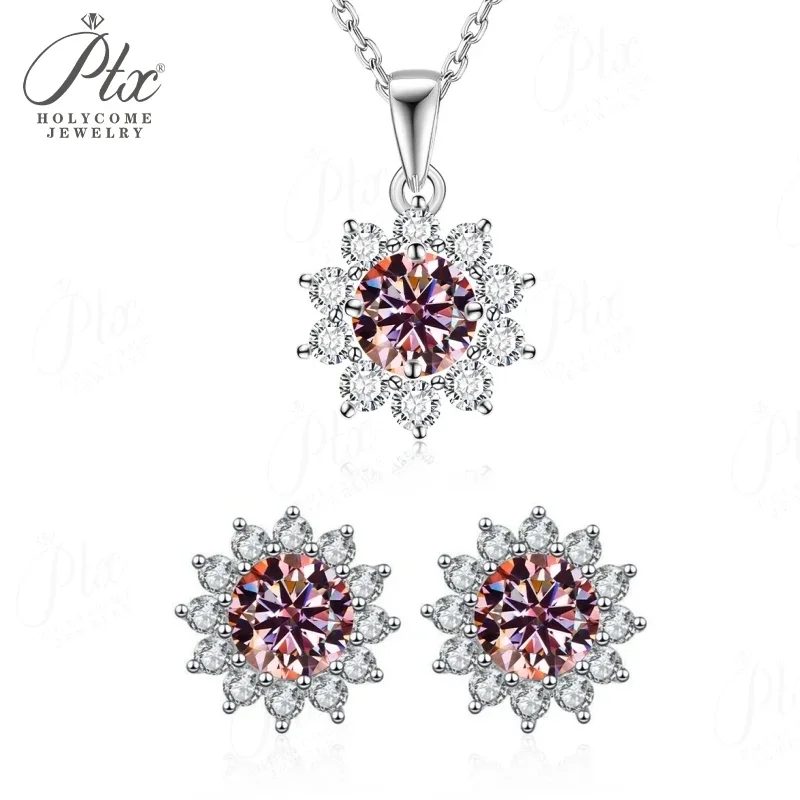 � ​ Sonnenblumen-Ohrstecker, Anhänger-Halskette, Moissanit-Schmuckset, stapelbar, S925 Sterling Silber, mehrfarbig, hypoallergene Charms – Detail 23