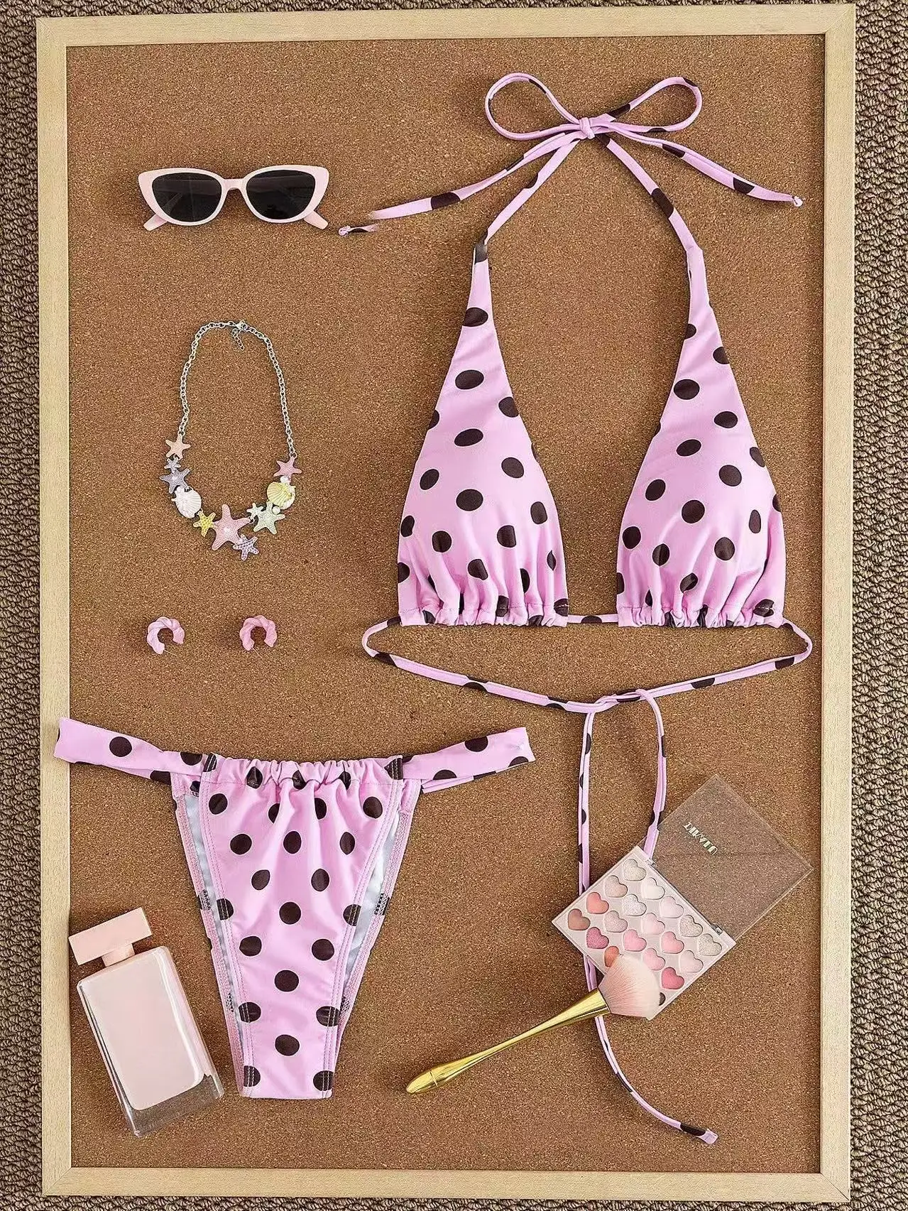 Women Vintage Retro Polka Dot Bikini Halter String Triangle Top High Cut Cheeky Swimsuits Women Bathing Suits Beach Swimwear
