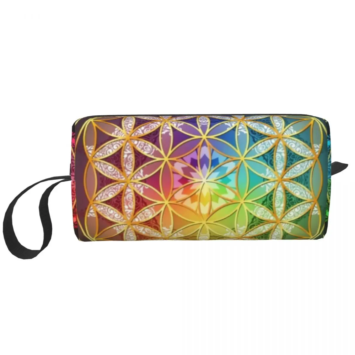 Custom Rainbow Flower Of Life With Lotus Toiletry Bag for Sacred Geometry Cosmetic Makeup Ladies Beauty Storage Dopp Kit Box