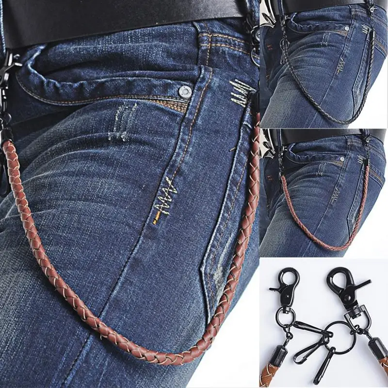 Casual Literary Youth Versatile Braided Leather Rope Jeans Chain Retro Wallet Key Chain Men and Women Hip-Hop Waist Chain