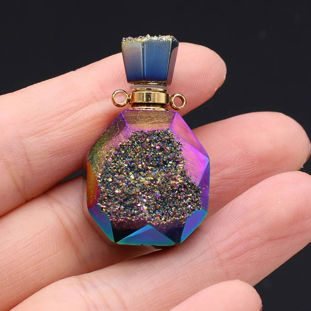 Fashion Charm Natural Stone DIY Openable Unisex Crystal Lapis lazuli Perfume Bottle Pendant Jewelry Making Necklace Accessories