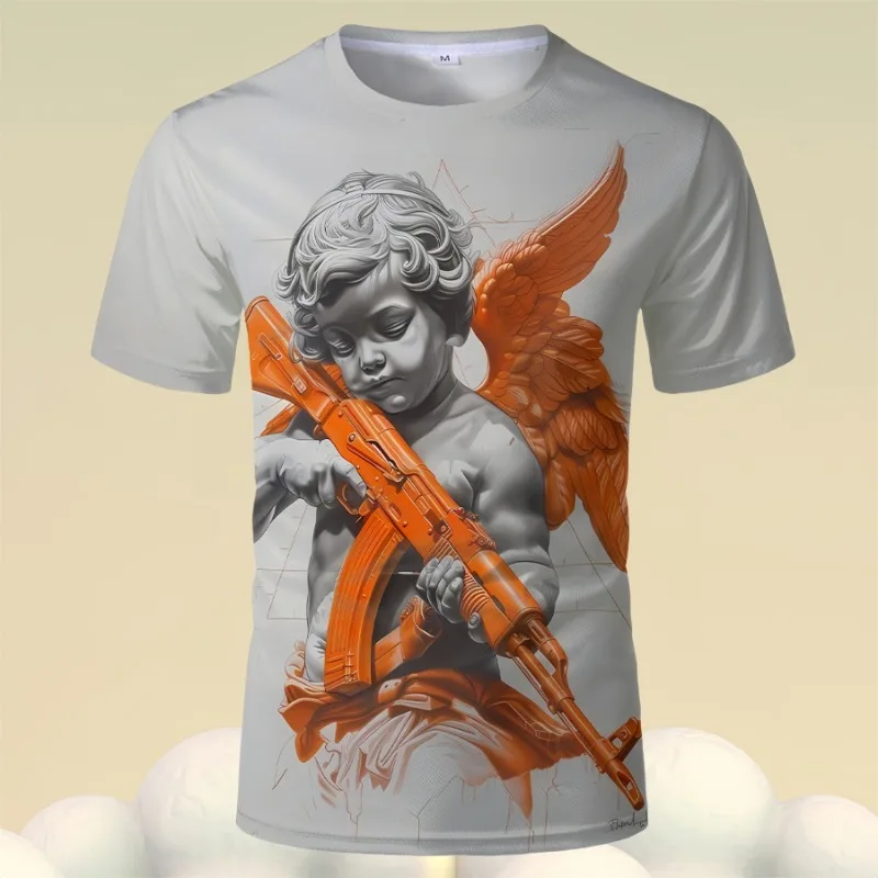 24/25 Latest Popular European and American Personalized Cupid Daily Street Y2K Men's Round Neck T-shirt Comfortable and Loose