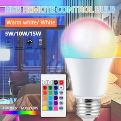 E27 inteligentna lampa zdalnie sterowana żarówka LED rg16 kolorów 4 tryby 5W 10W 15W ściemnialna żarówka do wystrój na święta bożego narodzenia domowego