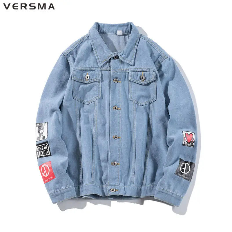 VERSMA Korean Harajuku Denim Jean Jacket for Boys Girls Spring Hip Hop Chic Denim Jeans Shirt Loose Men Clothes 5XL Dropshipping