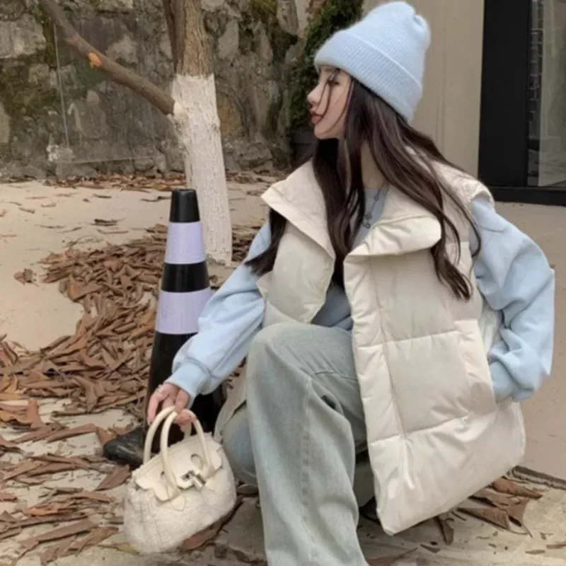 

Женский жилет в корейском стиле, простой однотонный воротник-стойка, теплая ветрозащитная осенне-зимняя универсальная верхняя одежда для колледжа, крутая одежда