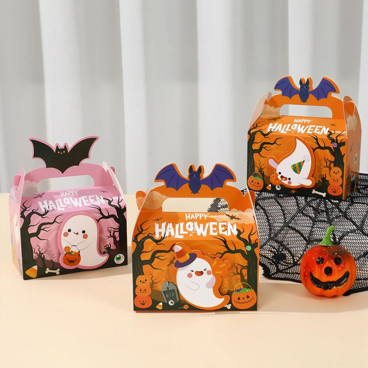 

Halloween Gift Boxes Party Favor Halloween Decorations Pumpkin Paper Packaging for Home Trick or Treat Halloween Party Supplies