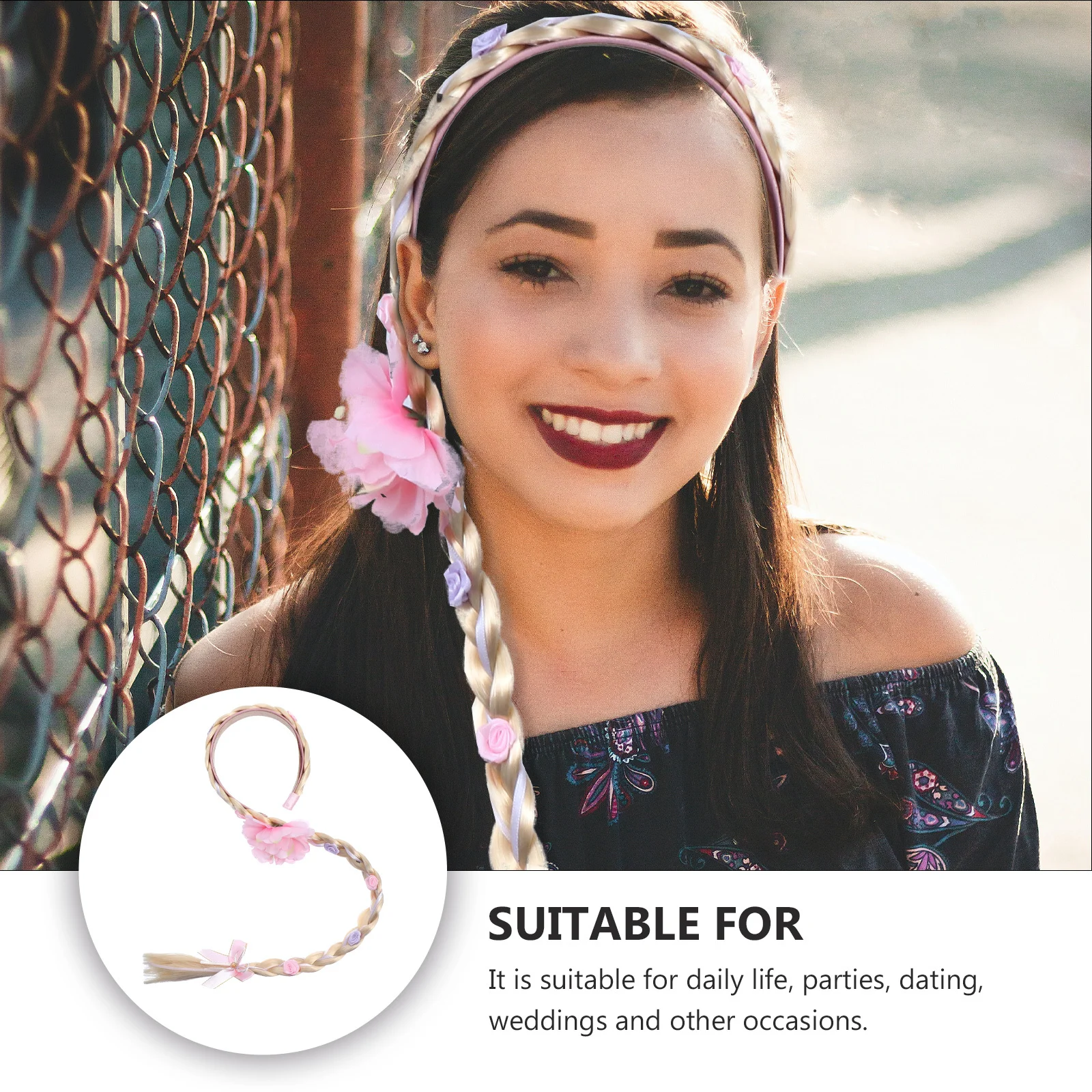 

Pink Braids Braid Hairband For Girls Heat-Resistant Fiber False Braided Hair Accessory Natural Look All-Year Round Use Braid