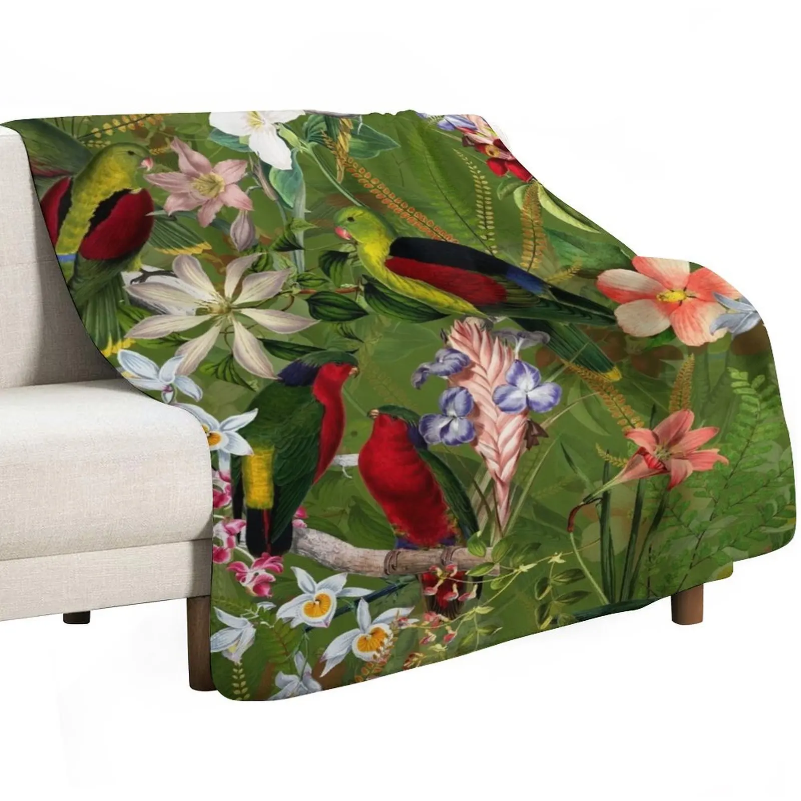 Vintage Parrot Jungle Botanical Garden 3 Throw Blanket Sofa Quilt Thins Warm Loose wednesday For Decorative Sofa Blankets