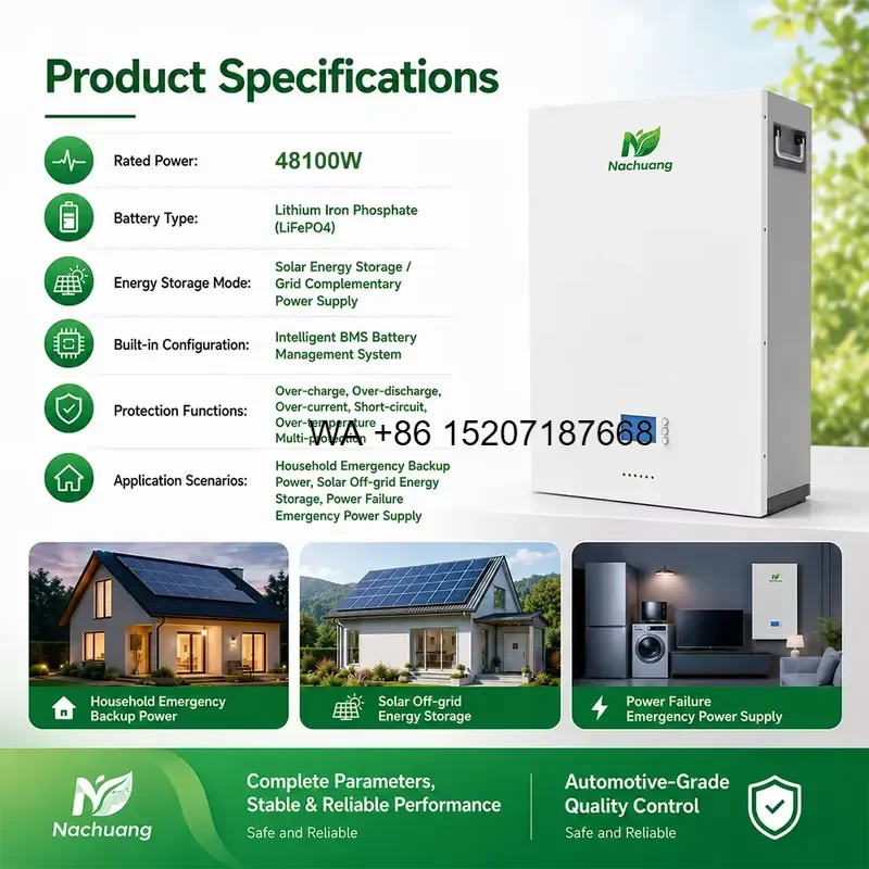 Wmwmnu for LiFePO4 Battery Storage System 48V 100Ah Wall Mounted Hybrid Grid Solar Energy Storage for Villa