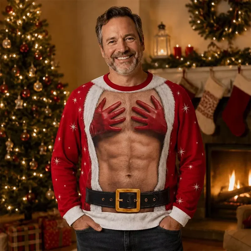 3D Print Casual Long Sleeve 2026 Funny Santa Claus Gloves Chest Grabbing Christmas Hoodie Novelty Unisex Holiday Party