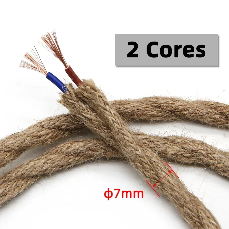 1/3/5/10m Hemp Rope Electrical Wire Twisted Cable 2/3 Cores For  DIY Retro Light Bar Decor Retro Style Copper Vintage Lamp Line