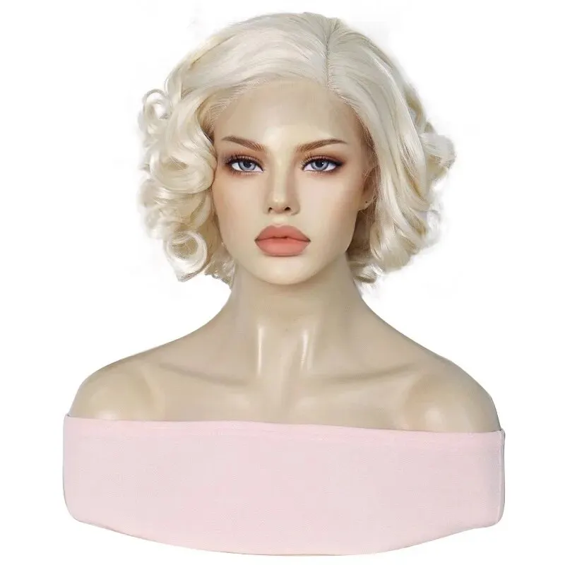 Synthetic 13*3.5*1 Lace Women\'s Wig Short Platinum Blonde Curly Lace Front Wig for Women\'s Daily
