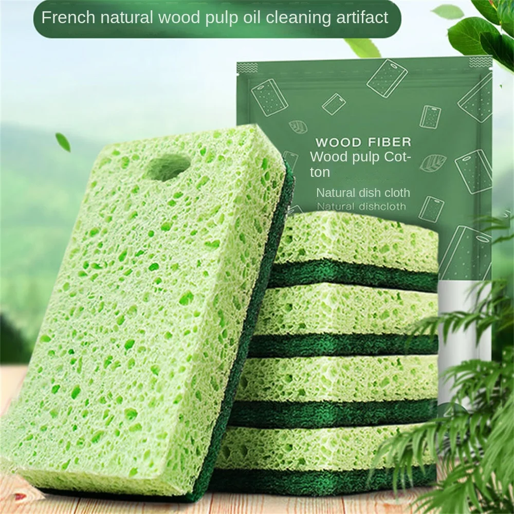 Wood Pulp Sponge Household Cleaning Products Kitchen Cleaning Pollutant Removal Rust Focus Stain Dual Purpose Scrubbing Pad