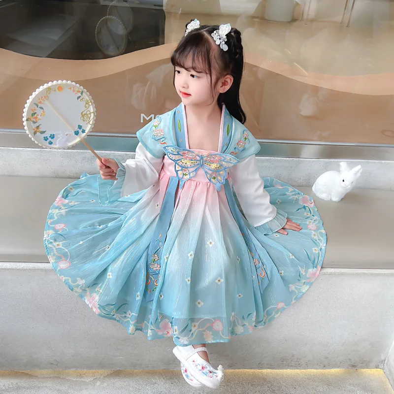 

Hanfu Girls 2022 New Fall Dresses Little Girls Long-sleeved Ancient Clothes Super Fairy Improved Princess Dress