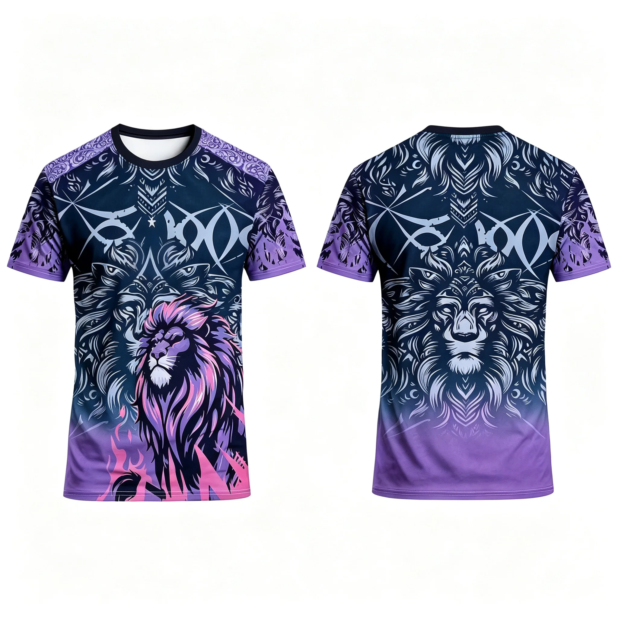 Exotic Tribal Lion Print Fan Jersey Trendy Sports Short Sleeve For Fitness & Match, Multi‑Color Unisex Athletic Tee
