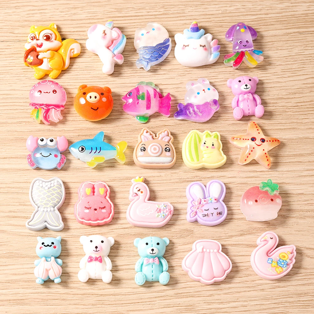 Tusember Mix Charms Harz Bonbonfarben Tiere Bär Hase Flache Rückseite Charms für Ohrringe Halskette Anhänger DIY Großhandel – Detail 3