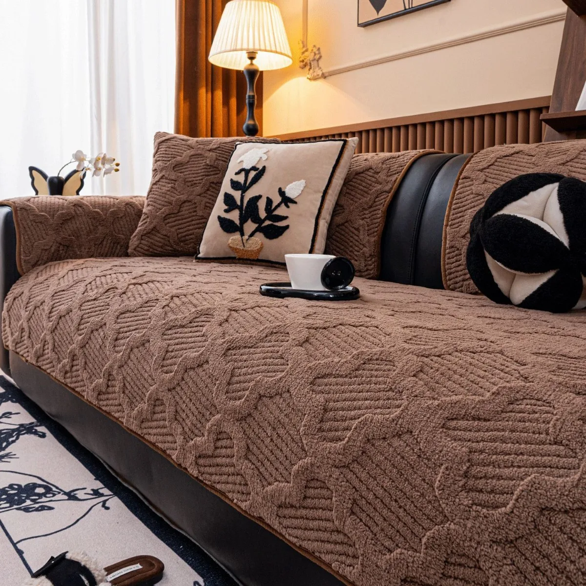 Sofa Cover 2026 New Floral Jacquard Warm Autumn Winter Fixed Anti Slip Straight Row Soft Luxurious Retro Home Living Room Decor