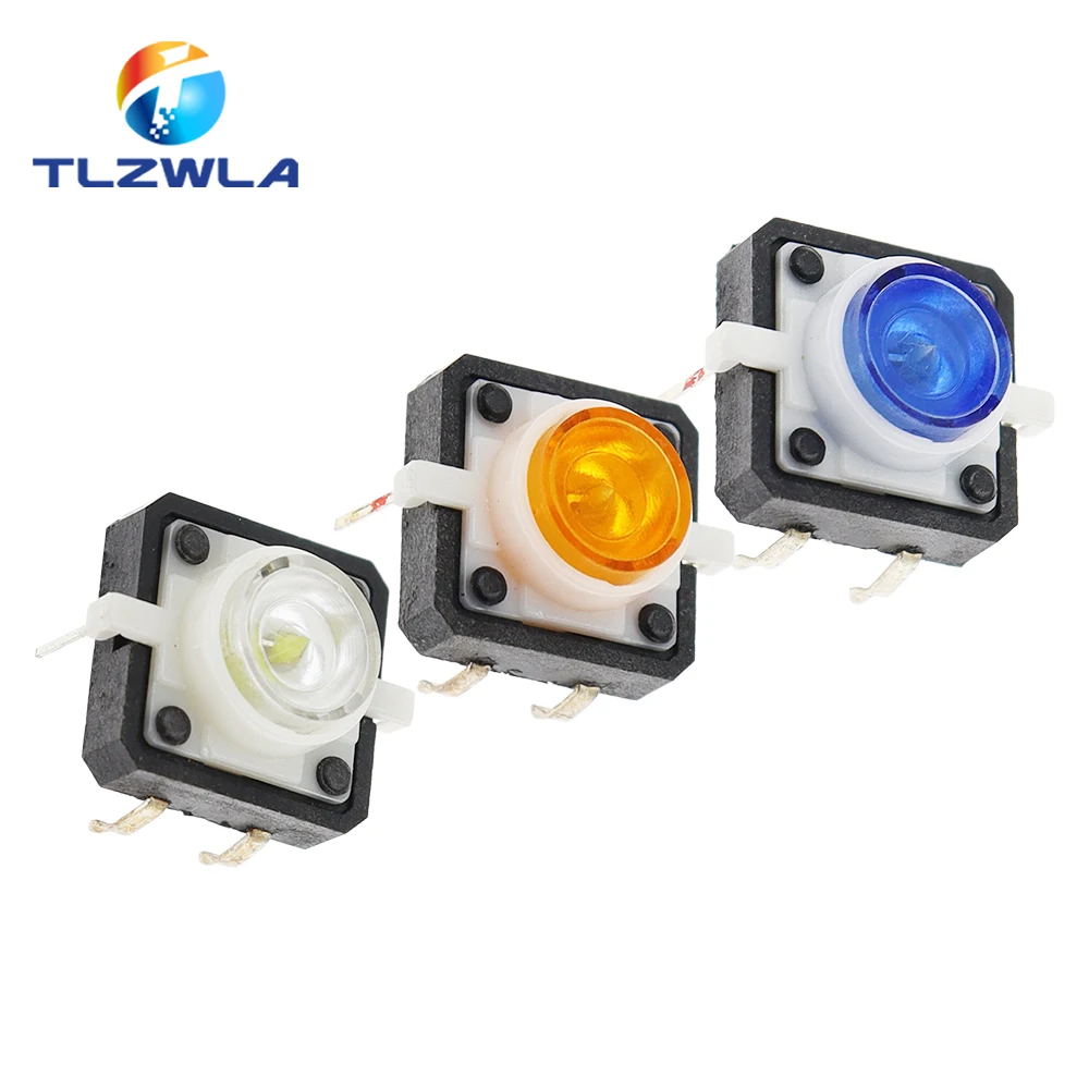 5PCS 12X12X7.3 Tactile Push Button Switch Momentary Tact LED 5 Color 12X12X7.3mm 12*12*7.3mm