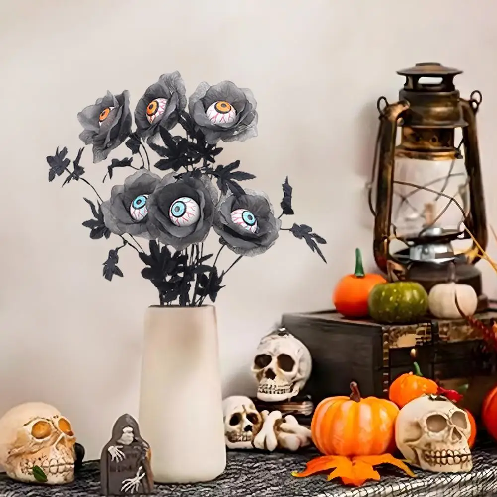 زهرة الهالوين الاصطناعية مقلة العين زهرة ديكور مخيف الهالوين زهرة العين الاصطناعية مع زخرفة أوراق القيقب الأسود #1
