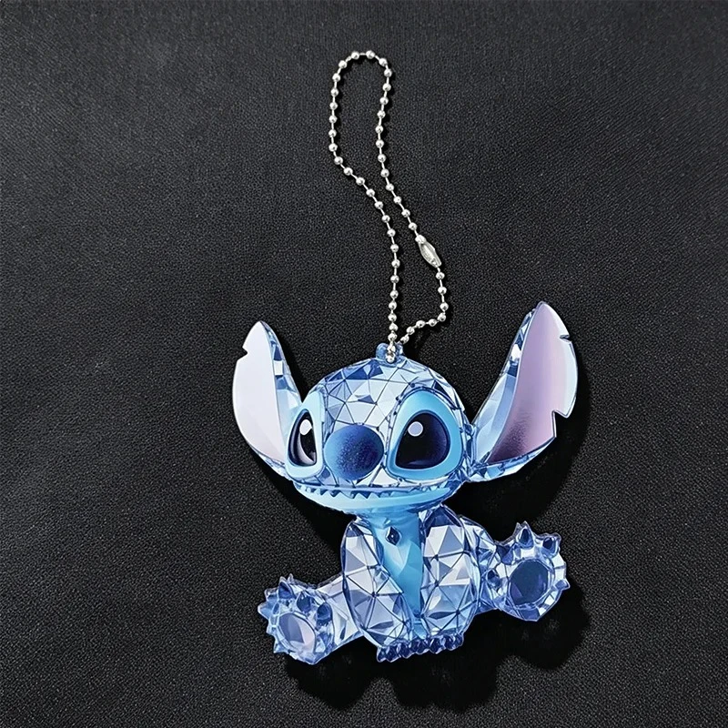 Disney 2D Flat,Stitch anime merchandise ， Acrylic Keychain, pink,blue color ，Car ornaments, decorations, portable men's key view 6