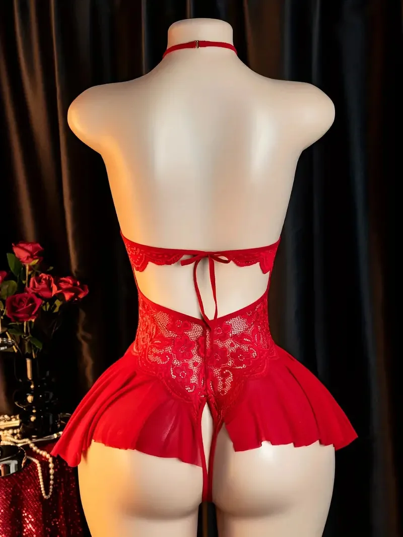 شفافة RedWomen مفتوحة ارتداءها Crotchless مثير إغراء الكبار المثيرة الملابس الداخلية تيدي بدلة للجسم منامة الخامس الرقبة ملابس داخلية ساخنة #4