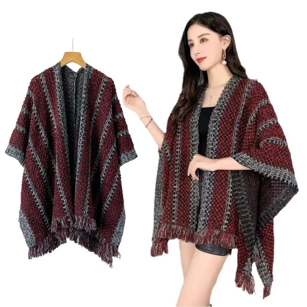 

Модная теплая осенне-зимняя вязаная накидка в этническом стиле, элегантная вязаная шаль, вязаный шарф для женщин