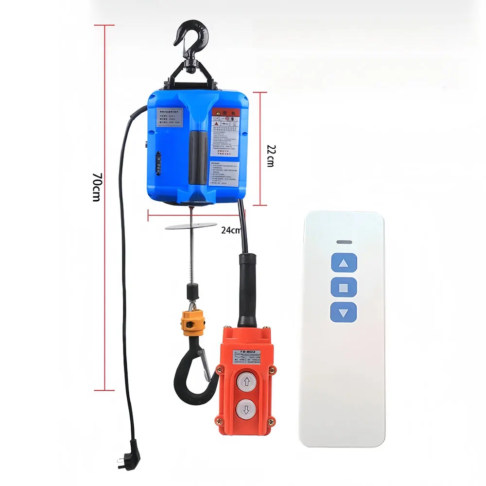 New Portable Electric Hoist Electric Winch Wireless Remote Control 220V Small Crane Home Decoration Crane Portable Lifting Winch