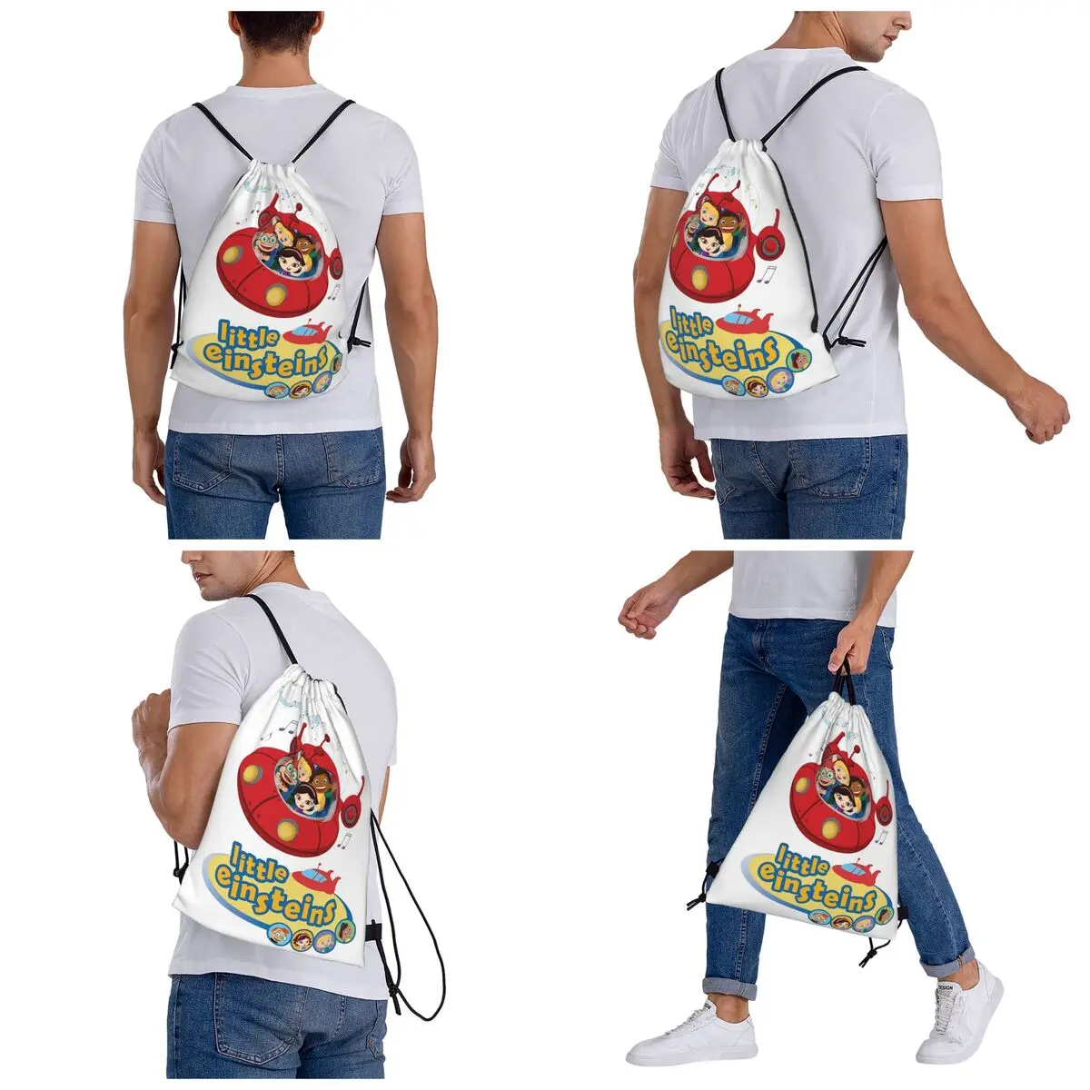 Funny Little Einsteins Clothes Little Einsteins Car Backpacks Fashion Drawstring Bundle Pocket Storage Bag Book Bags Students