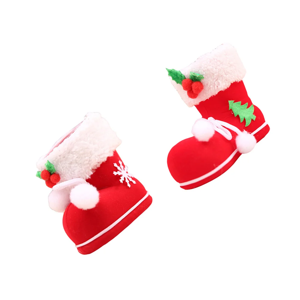 

2Pcs Decorative Flocking Boots Christmas Candy Storage Xmas Decoration Premium Material Reusable Size S M