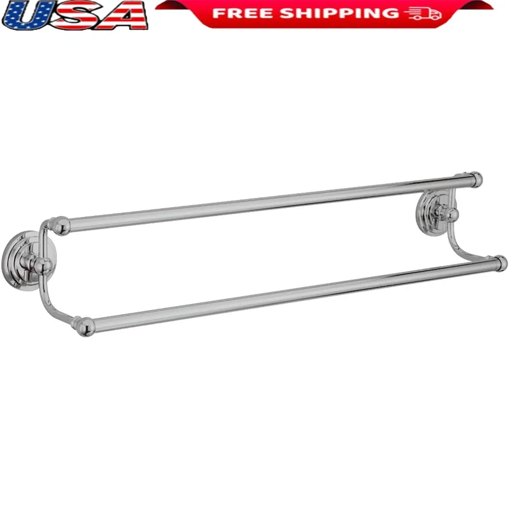 

Dual Towel Bar Wall Mount High Quality Chrome Brass Construction Double Bar Holds 20 Lbs Milano Collection Bathroom Accessories