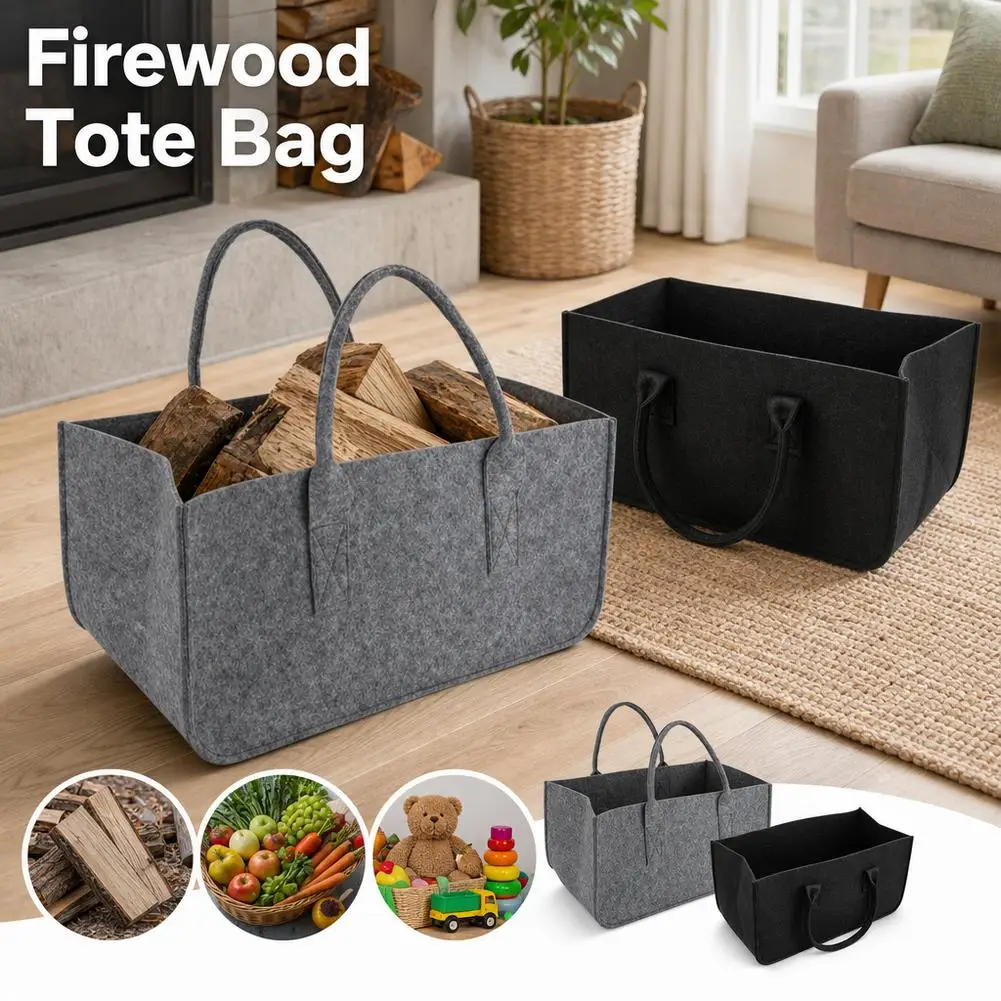 Firewood Carrier Log Tote Bag Fireplace Log Carrier Holders Woodpile Rack Fire Wood Carrying Felt Storage Bag Shopping Handbag