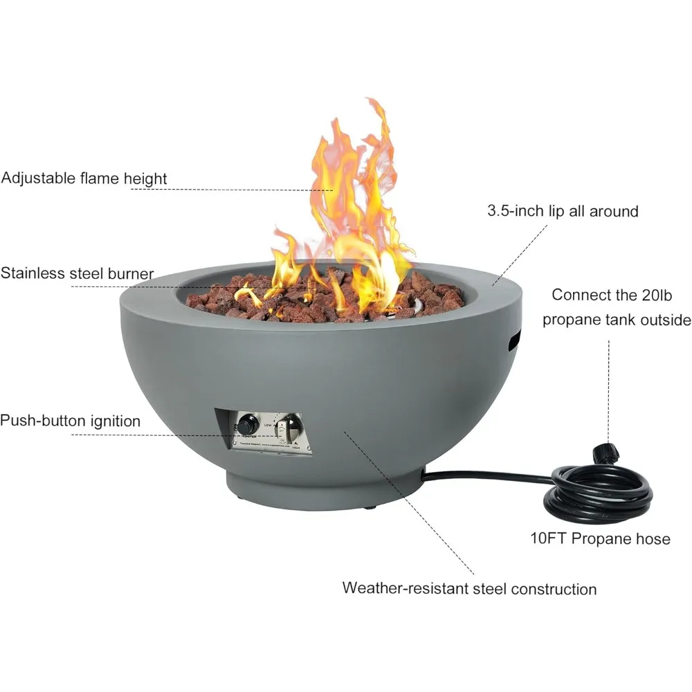 

Круглая уличная газовая костра на пропане с диаметром 50 000 БТЕ, диаметром 28 дюймов, камин с чашей, камнями из лавы в комплекте