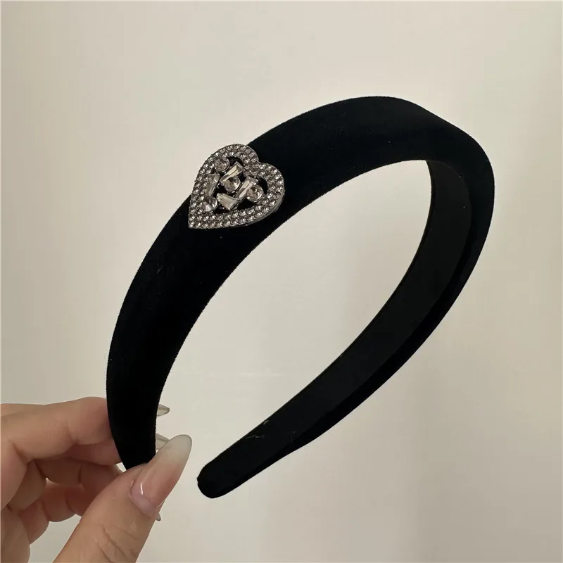 Velvet Diamond Debris Korean Style Autumn Winter Retro Elegant Heart Wide Brim Hair Band Fashion Hair Band Hairhoop Headwear