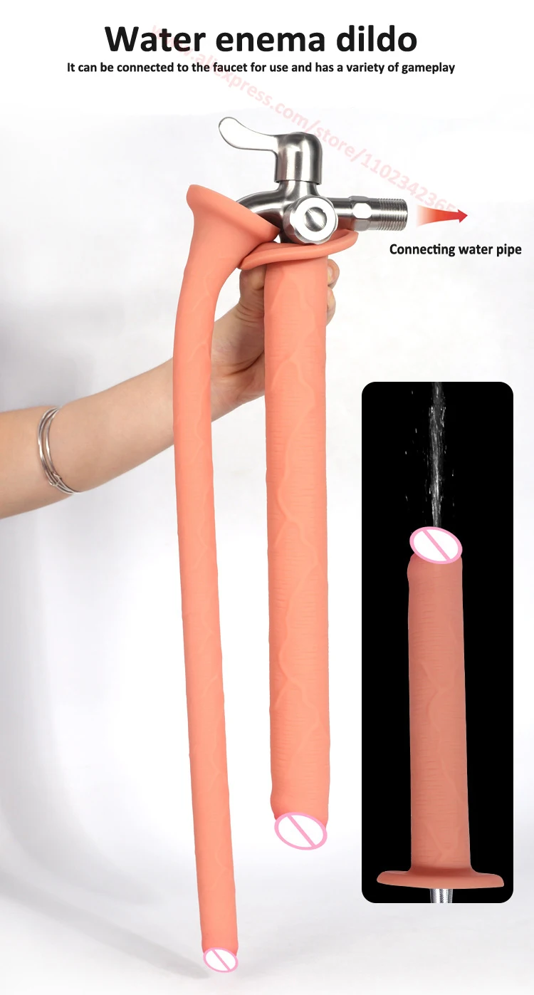 Hollow Soft Silicone Bathroom Female Masturbator Realistic Vagina Anal Enema Sucker Dildo Large Long Penis Adult Sex Products