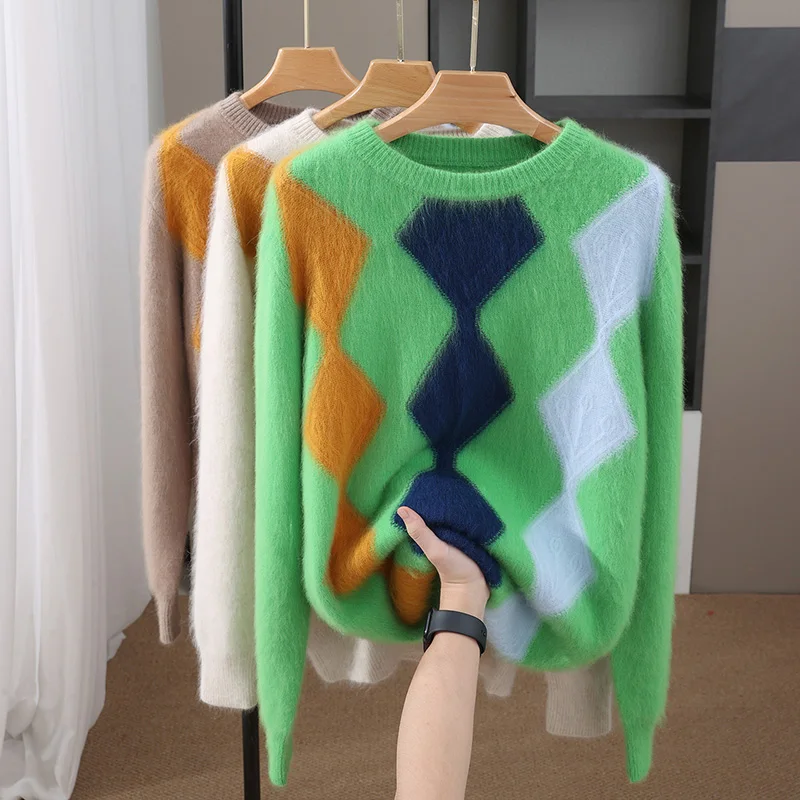 

Осенне-зимний мужской свитер из 100% норкового кашемира с круглым вырезом, толстый цветной свитер, свободная повседневная мужская кашемировая вязаная нижняя рубашка