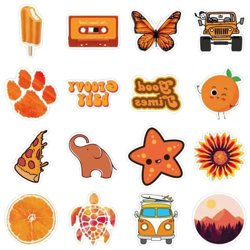 50 pezzi di cartone animato arancione piccolo fresco carino graffiti scooter laptop adesivi impermeabili giocattoli decorativi