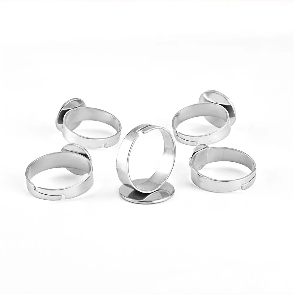 10 Pieces Stainless Steel Rings Adjustable Ring with Flat Base Open Ring Settings for DIY Jewelry Ring Base Findings view 5